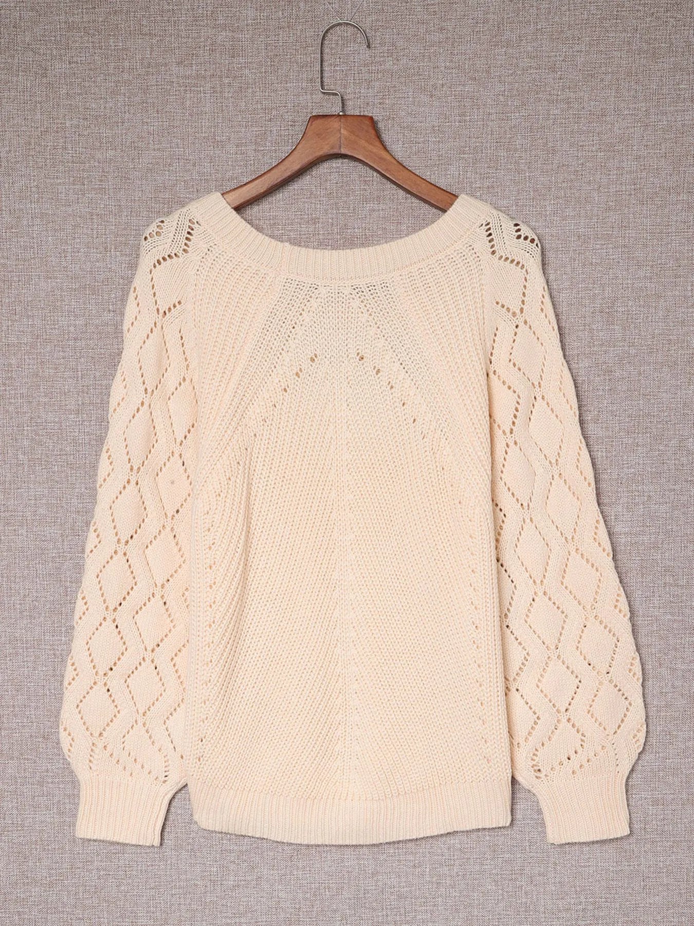 Openwork Round Neck Long Sleeve Sweater
