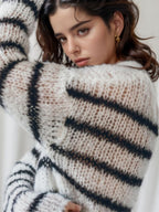 Striped Boat Neck Drop Shoulder Sweater