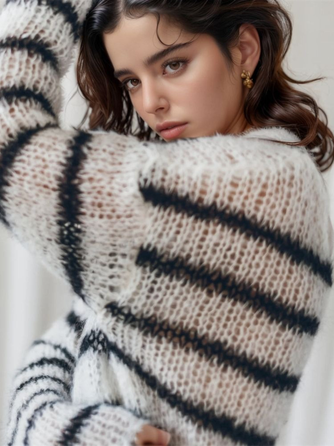 Striped Boat Neck Drop Shoulder Sweater