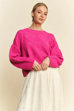 Davi & Dani Diamond Cable Pattern Drop Shoulder Sweater