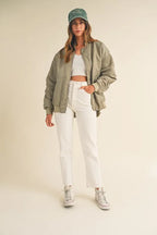 MABLE Back Ruched Utiltiy Bomber Jacket