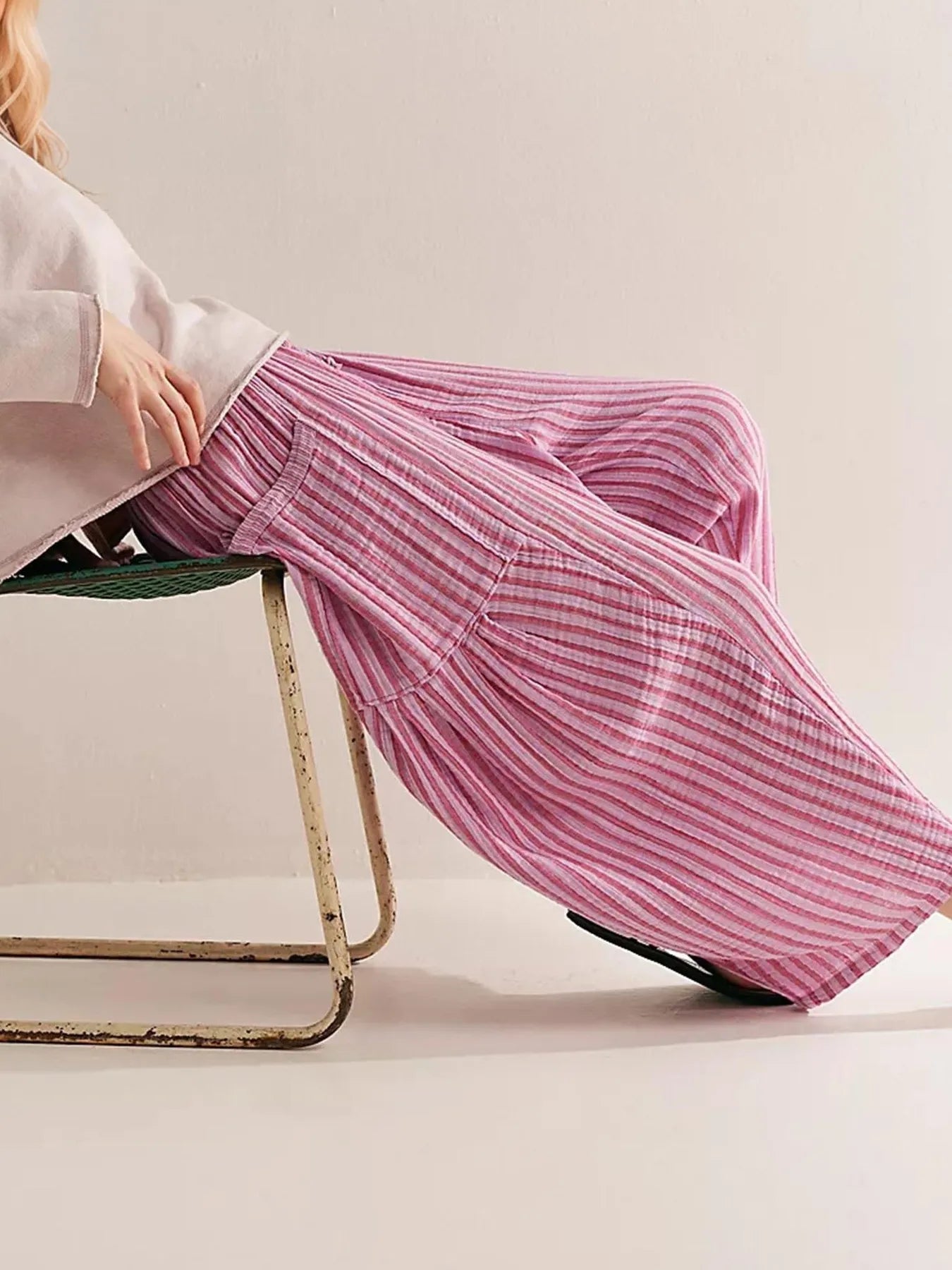 Full Size Striped Wide Leg Casual Pants Plus Size