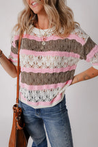 Color Block Openwork Half Sleeve Sweater