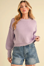 Aemi+Co Ribbed Hem Exposed Seam Round Neck Sweater