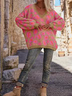 Leopard Oversized V-Neck Sweater