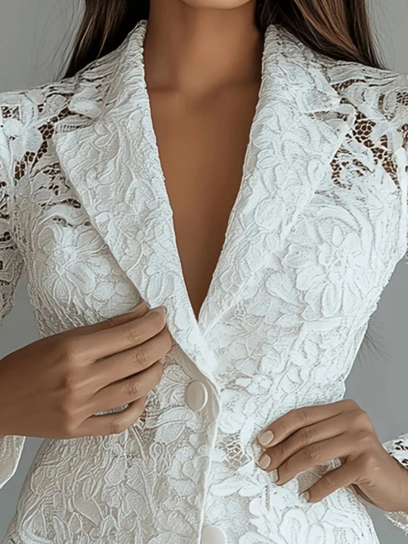 Floral Pattern Lace Single-Breasted Blazer