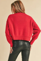 Aemi+Co Ribbed Hem Exposed Seam Round Neck Sweater