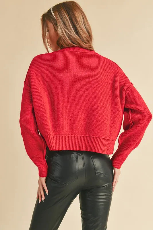 Aemi+Co Ribbed Hem Exposed Seam Round Neck Sweater