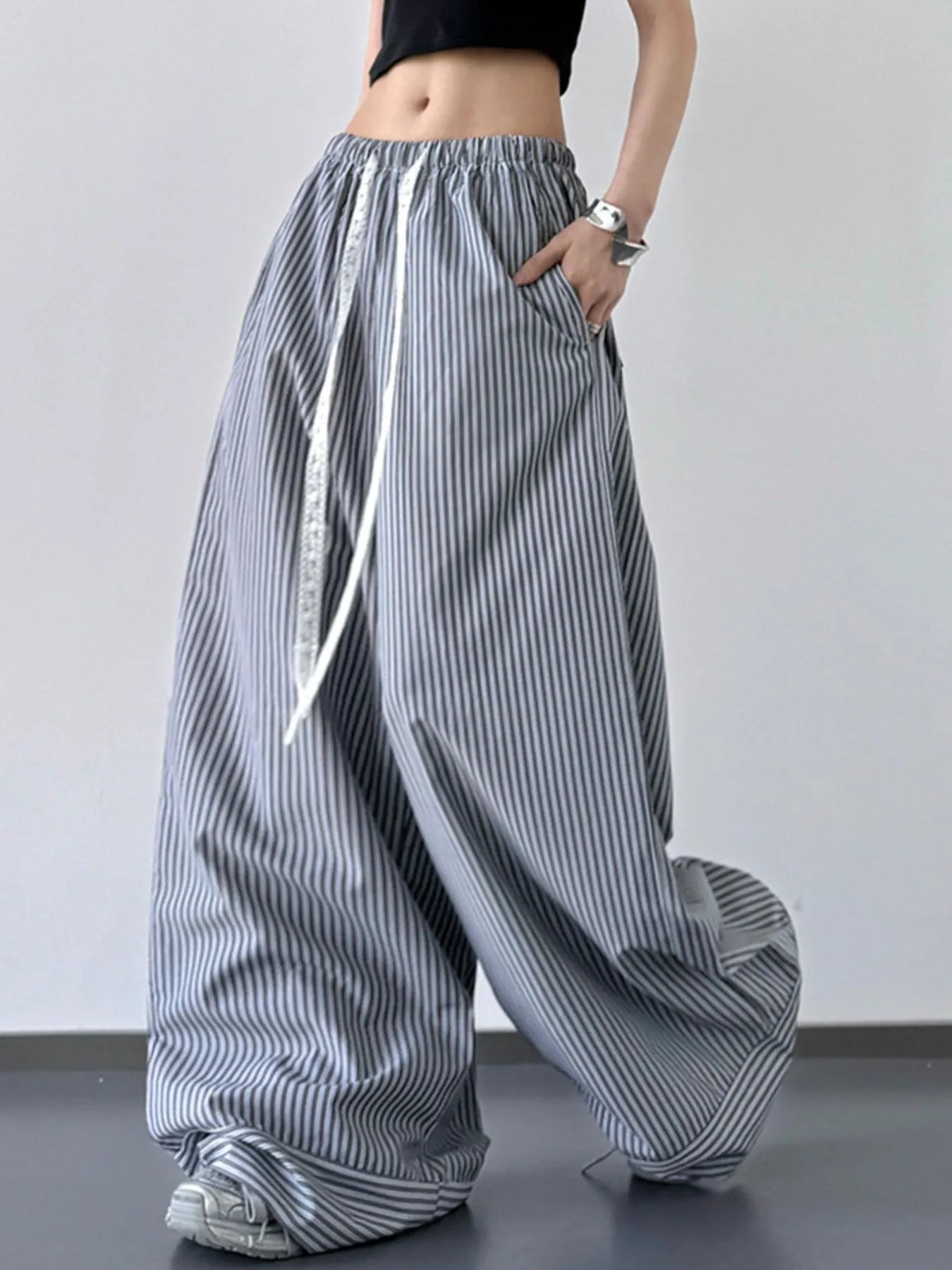 Striped Wide Leg Drawstring Pants