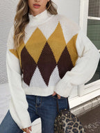 Diamond Pattern Turtleneck Sweater