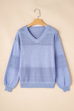 Openwork V-Neck Long Sleeve Sweater