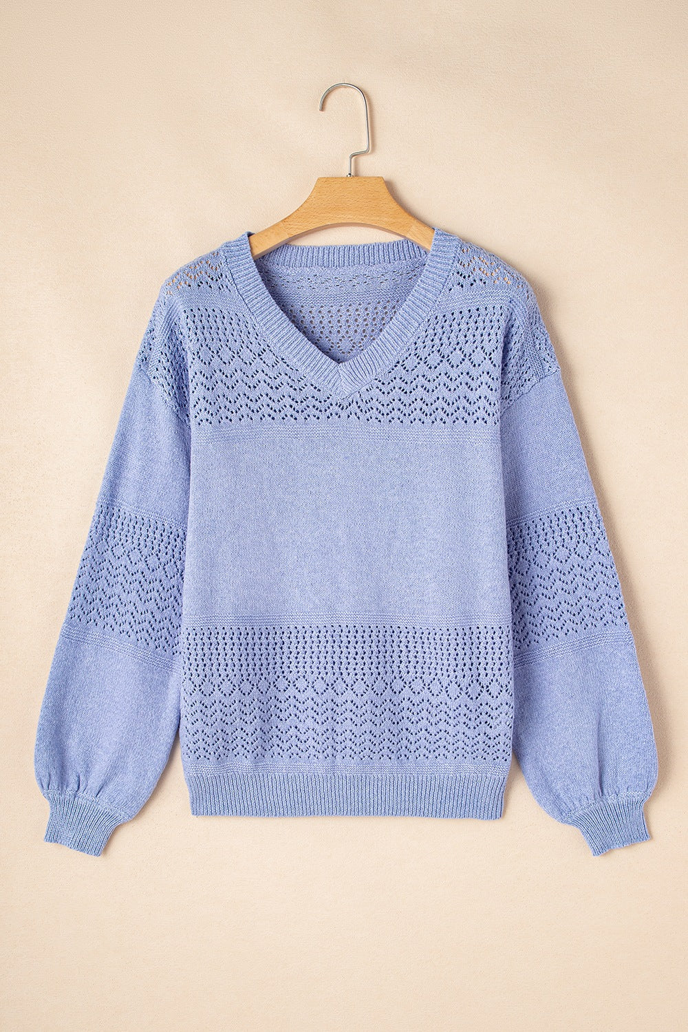 Openwork V-Neck Long Sleeve Sweater