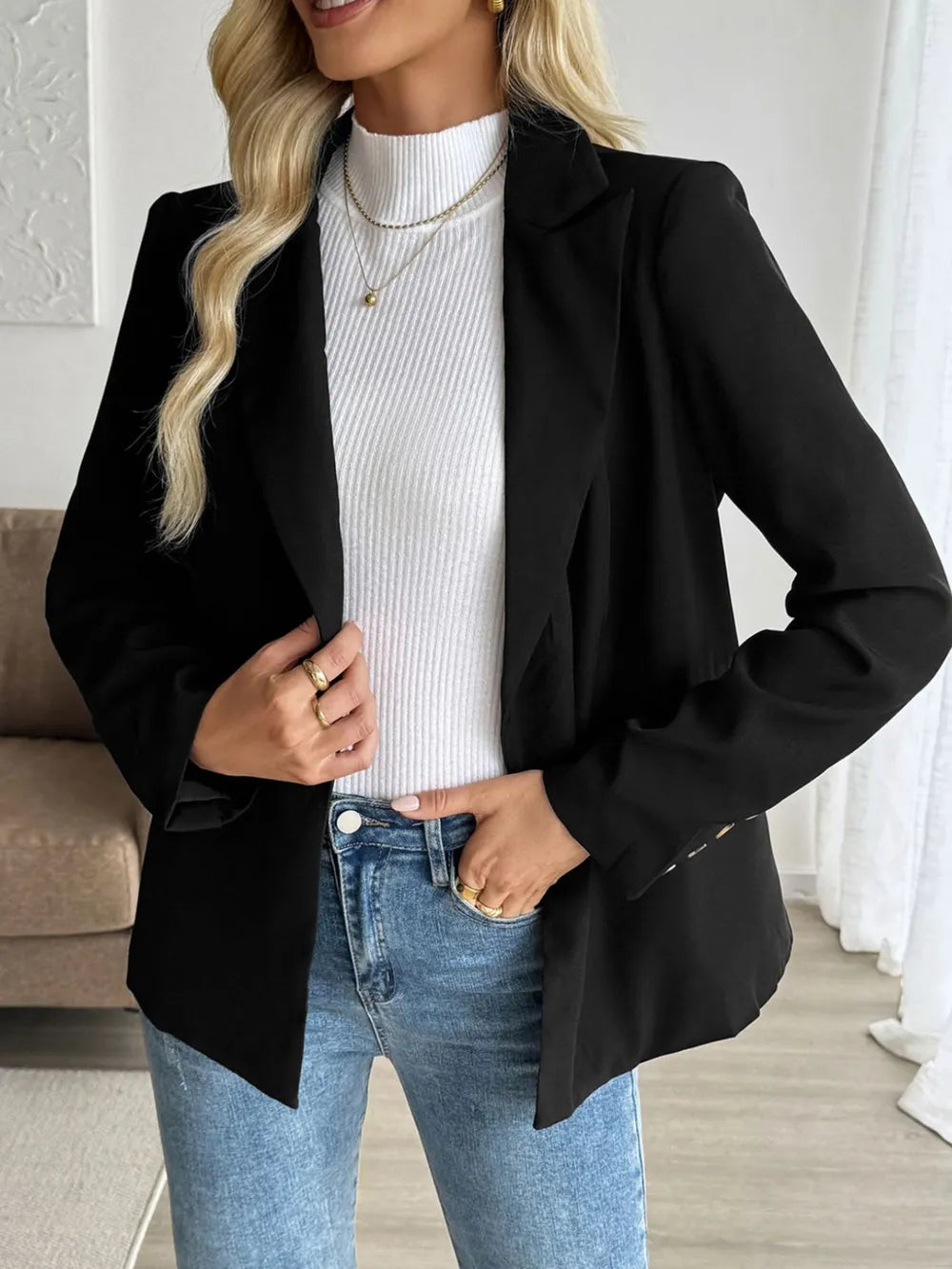 Perfee Lapel Collar Long Sleeve Blazer