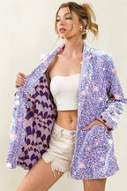 BiBi Velvet Sequins Patch Pockets Single Blazer