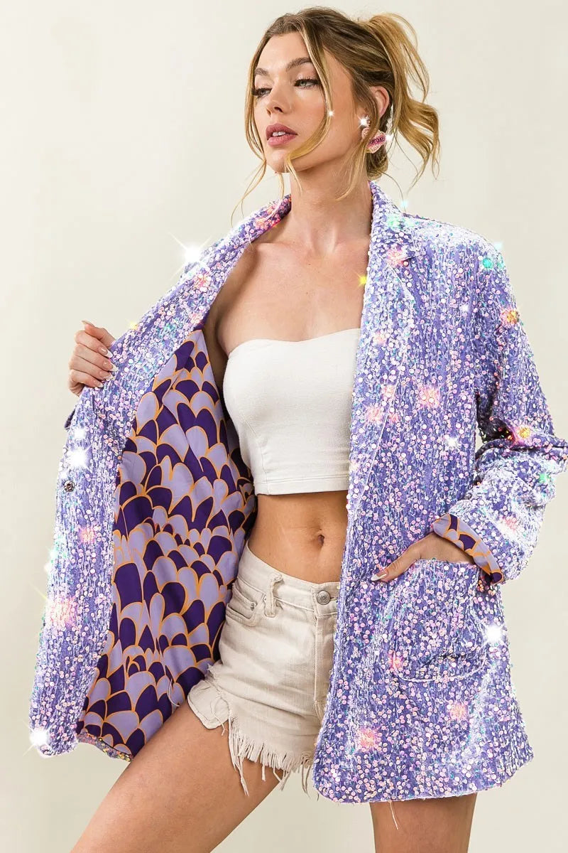 BiBi Velvet Sequins Patch Pockets Single Blazer