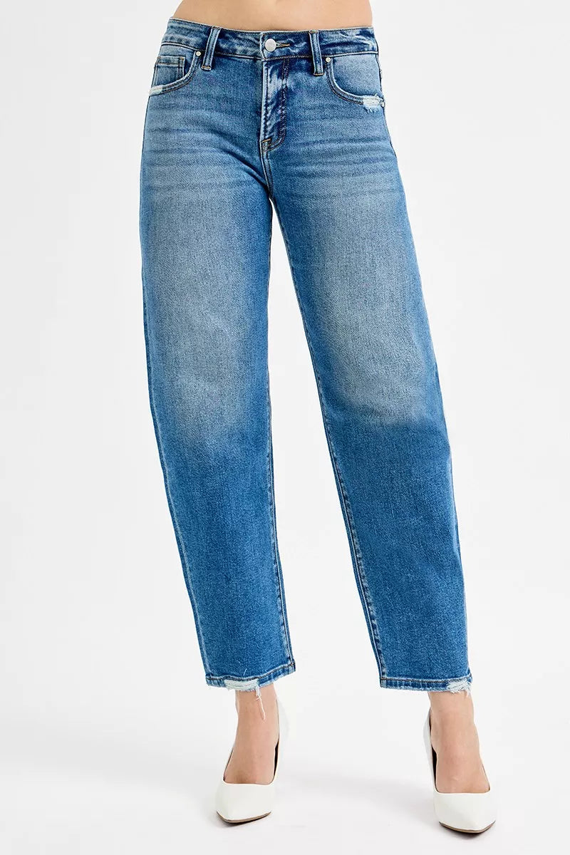 RISEN Tummy Control High Rise Ankle Slim Barrel Jeans