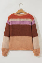 Colorblock Striped Round Neck Sweater