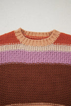 Colorblock Striped Round Neck Sweater