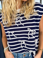 Stripe Knitted Bow Decor Sweater Vest