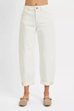 RISEN Full Size High Rise Barrel Cropped Jeans Plus Size