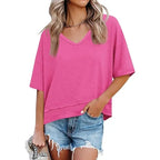 Oversize V-Neck Short Sleeve Casual Flowy Top