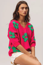 BiBi Pearl Beads Flowers Sweater Top