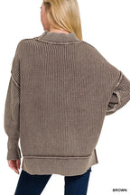 Zenana Washed Side Slit Oversized Sweater