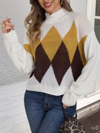Diamond Pattern Turtleneck Sweater