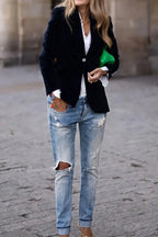 One Button Lapel Collar Long Sleeve Blazer