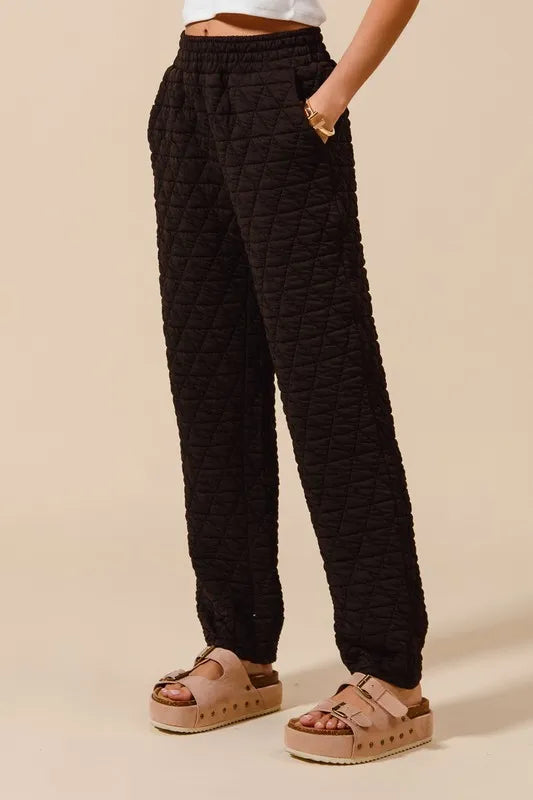 SO ME Triangle Quilted Straight Jogger Pants