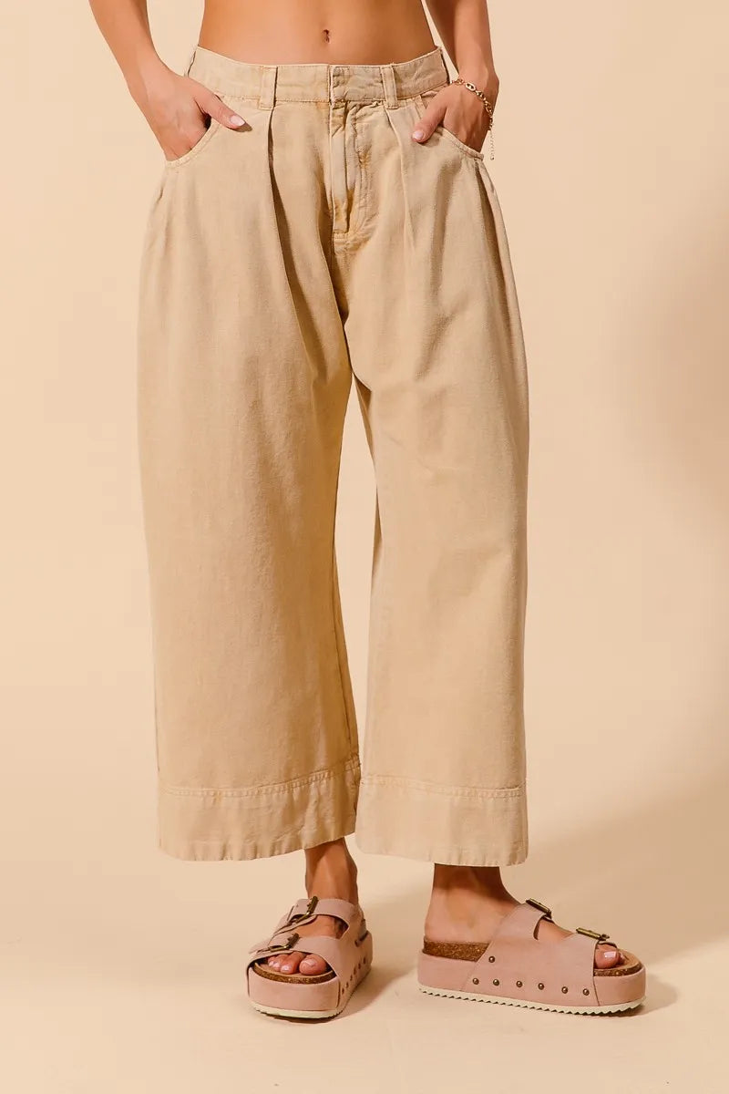 SO ME Mid Rise Wide Leg Chino Pants With Pockets