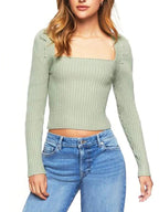 Ribbed Square Neck Long Sleeve Sweater