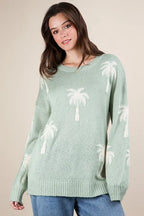 VERY J Palm Tree Graphic Oversized Knit Sweater