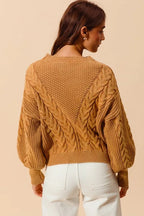 SO ME Mineral Washed Loose Fit Textured Cable Sweater