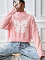 Bow Turtleneck Long Sleeve Sweater