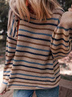 Multicolour Striped Knitted Drop Shoulder Round Neck Sweater