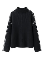 Contrast Mock Neck Long Sleeve Sweater