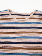 Multicolour Striped Knitted Drop Shoulder Round Neck Sweater