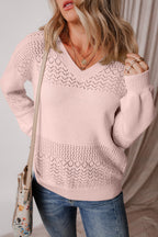 Openwork V-Neck Long Sleeve Sweater
