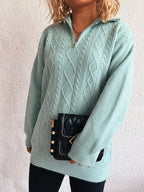 Texture Zip Collar Long Sleeve Sweater