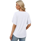 Womens Summer V-Neck Petal Sleeve Blouse Casual