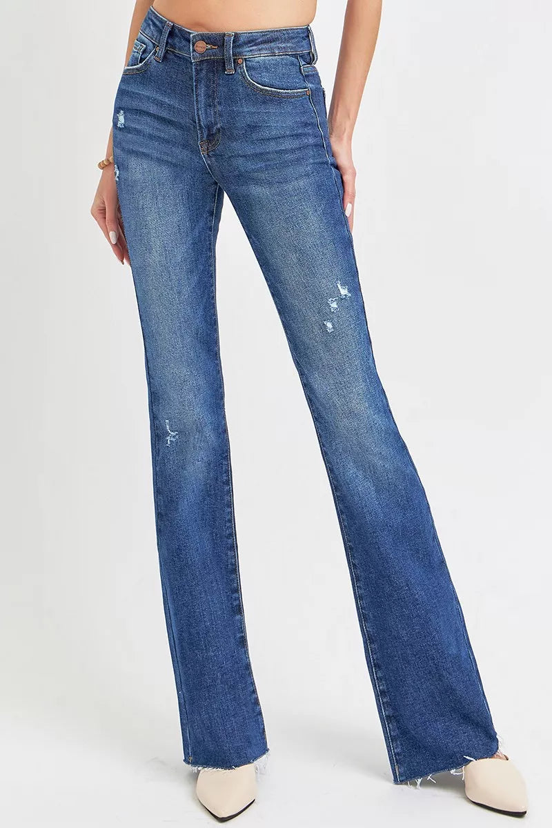RISEN Full Size Distressed Mid Rise Flare Jeans Plus Size