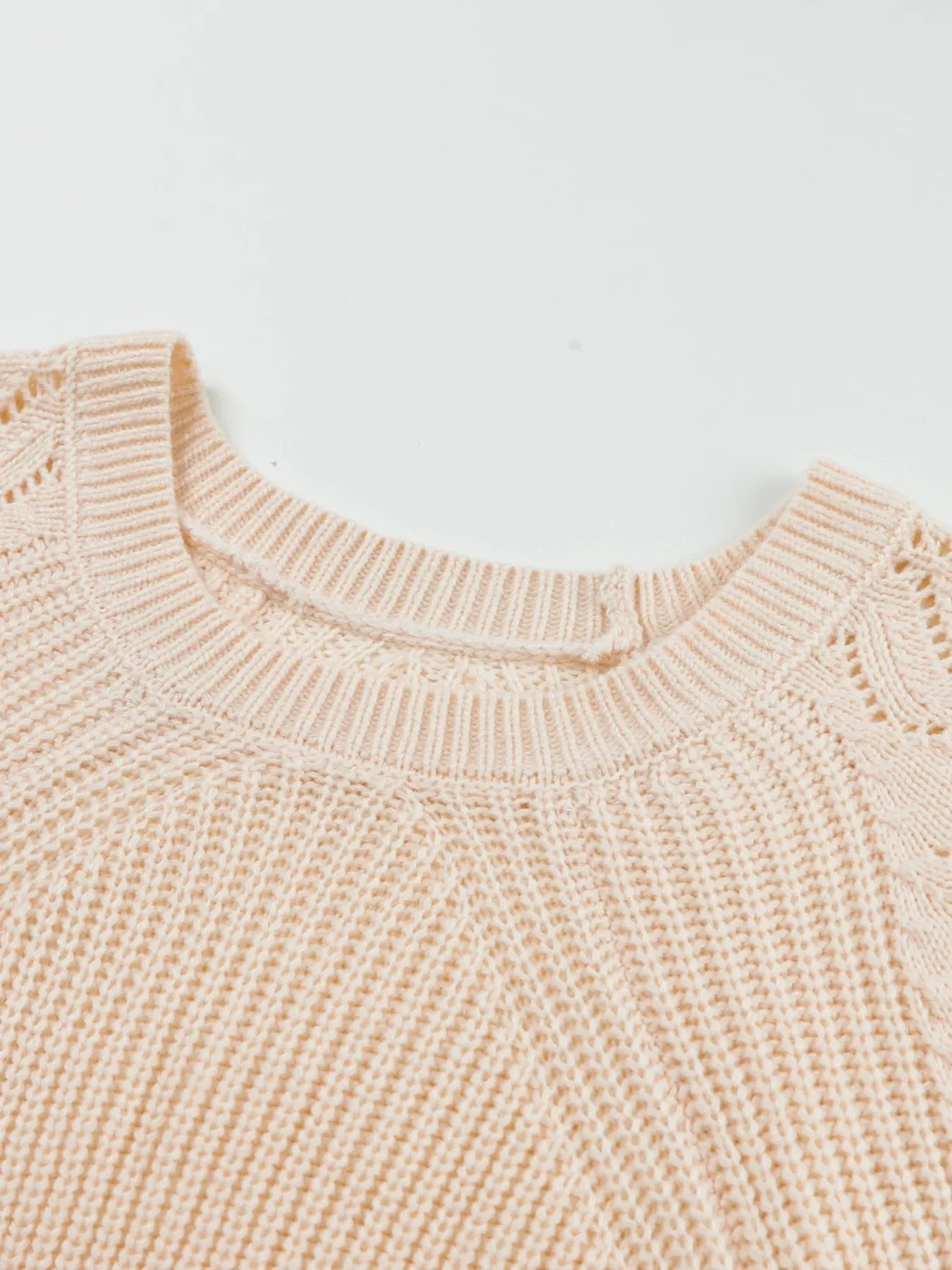 Openwork Round Neck Long Sleeve Sweater