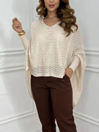 Crochet V-Neck Batwing Sleeves Oversized Sweater