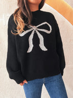 Bow Pattern Casual Long Sleeve Sweater