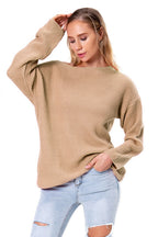 Boat Neck Drop Shoulder Long Sleeve Sweater