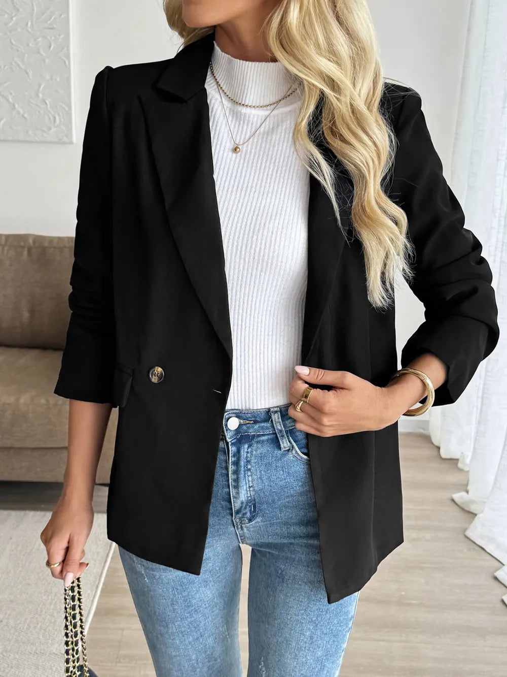 Perfee Lapel Collar Long Sleeve Blazer