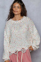 POL Round Neck Fringed Hem Sweater