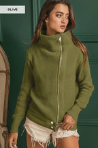 BiBi Front Zip Up High Neckline Sweater Jacket