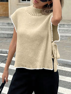 Ribbed Turtleneck Sweater Vest with Contrast Trim